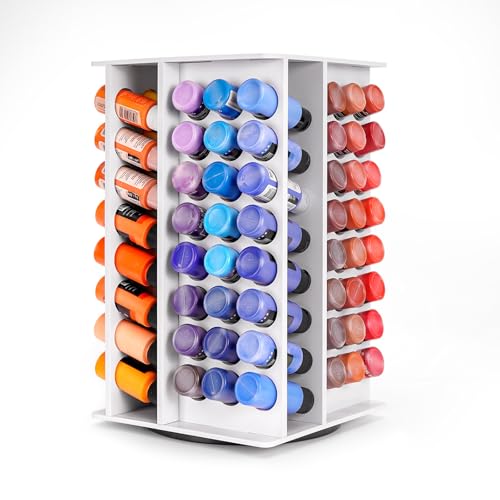 Krafetto Rotating 96 Holes Acrylic Paint Holder Organizer Rack Craft 2oz Paint Bottle Storage Large Capacity 360 Rotating Acrylic Paints Holder for 2 oz Paints