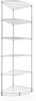 pouseayar 6 Tier NSF Metal Corner Shelf Wire Shelving Unit, 420lbs Capacity, Adjustable, with Leveling Feet and Waterproof Shelf Liners for Garage, Kitchen, and More - 72" H x 18" L x 18" D, Chrome
