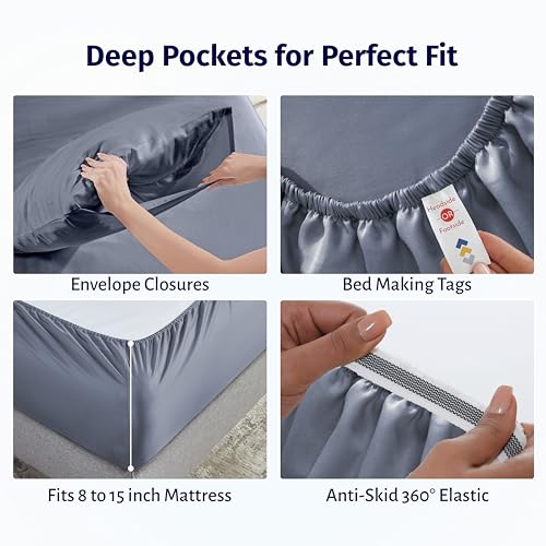 Image of California Design Den Bed Sheets Full Size Set - Certified 100% Egyptian Cotton Percale Sheets Full Size with Deep Pockets, Lightweight, Crisp and Durable Luxury Bedding Set - Mineral Blue (Grey Tone)