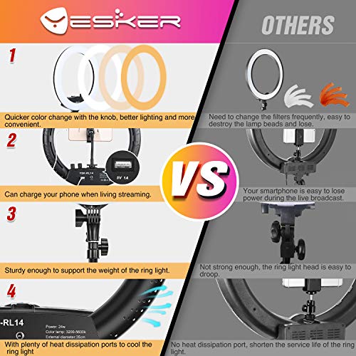 Image of Ring Light with Tripod Stand, Yesker 14 Inch LED Ringlight Kit with Phone Holder Adjustable Color Temperature Circle Lighting, Led Photo Beauty Ring Lights for Camera for Vlog, Makeup, Video Shooting