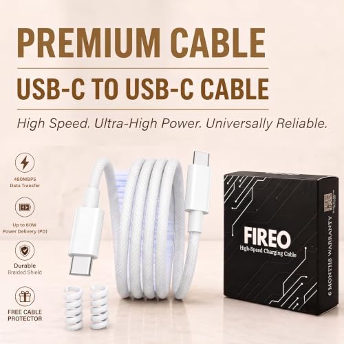 Image of USB Type C to Type C Fast Charging Cable, 1M USB-C Charger Cord with 480Mbps Data Sync, Compatible with iPhone 17 /16 /15 Series, MacBook, iPad & All USB Type-C Devices (Free Cable Protectors)