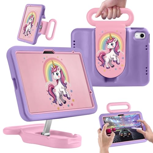 Kids Case for iPad (A16) 11th/10th Gen 2025/2022 iPad Air 11-inch M4/M3/M2 (2026/2025/2024) Cute Shockproof EVA Case with Handle & Stand Drop-Proof Kids Cover with Adjustable Stand (Purple)