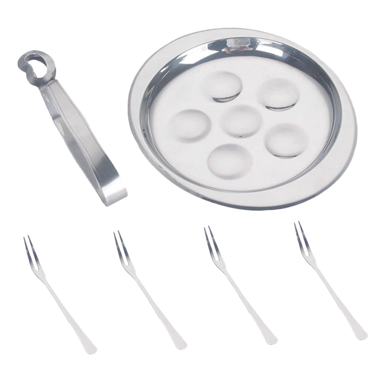 Assiette à escargots 6 trous inox Healvian kit pince fourchette pour fruits de mer