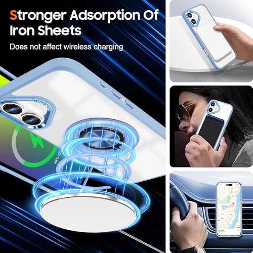Coque iPhone 16 MagSafe transparente avec anneau de support bleu clair antichoc - 4