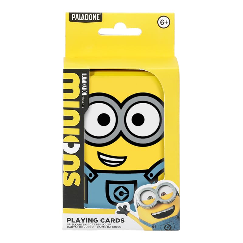 Paladone Minions Illustrated Playing Cards - Jogo de cartas clássico licenciado oficial do meu vilão favorito em lata colecionável, personagens emblemáticas com Kevin Stuart e Bob, presente para os