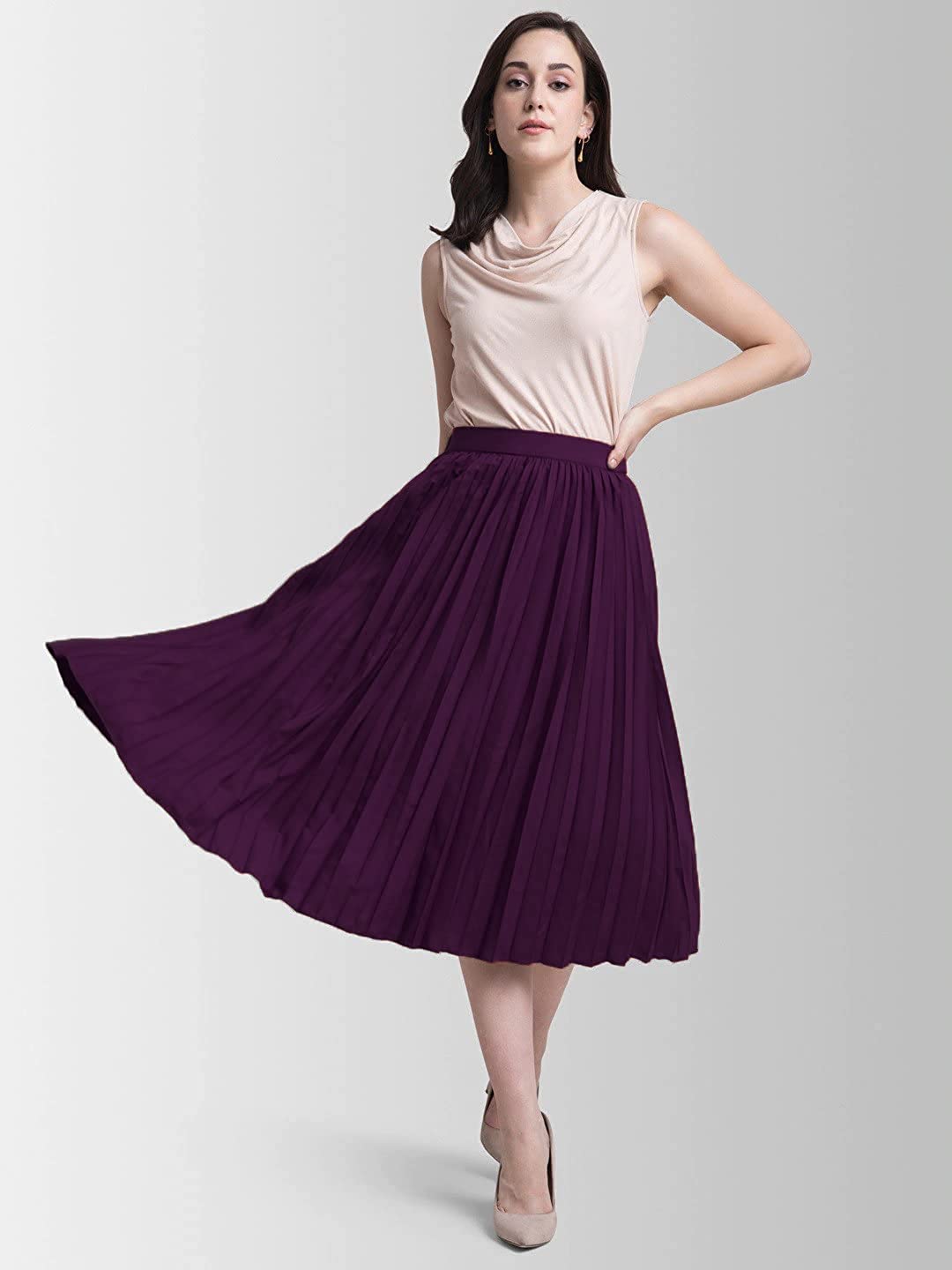 Gonna da donna in stile western, con motivo floreale, elegante gonna a pieghe per l'estate, lunghezza al ginocchio, lunghezza al ginocchio, gonna midi casual
