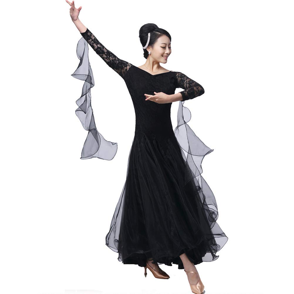 Ballsaal-Tanzkleider für Damen – Flamenco-Rock, Tanzen, modern, glatt, Walzer, Tango, Party, Ballsaal, Übungskleid, Standard-Spitze, langärmelig für Damen