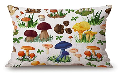 Solekla 12x20 Inches Pillow Covers Rustic Farmhouse Decor Mushroom Pillowcases Cotton Linen Forest Wild Species Throw Pillow Case Cushion Cover for Sofa Couch Bedroom