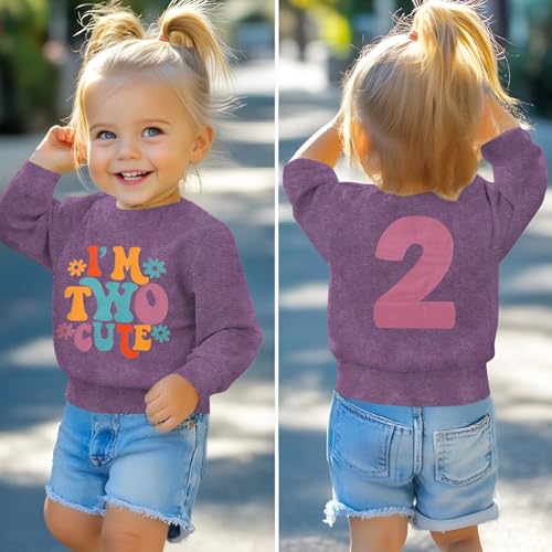 KEKEMI Birthday Sweatshirt for Toddler Girl I’M TWO CUTE Birthday Girl Outfit 2T B-Day Party Long Sleeve Shirt Cute Fall Tops2