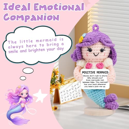 Image of Hoedia Positive Crochet Mermaid Unique Inspirational Anxiety Relief Easter Gifts for Friend, Coworkers, Mom, College Students: Funny Cute Emotional Mermaid Self Care Companion for Women and Men