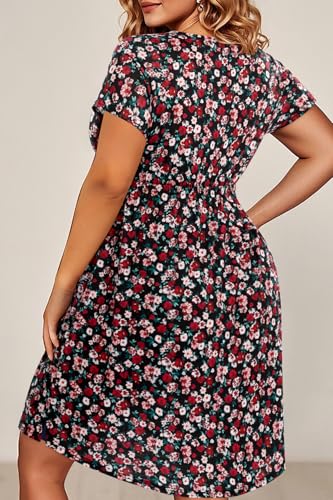 Image of Holipick Women's Plus Size Summer Dresses for Women Casual Dress with Pockets A-Line Swing Button Down Sleeveless V Neck
