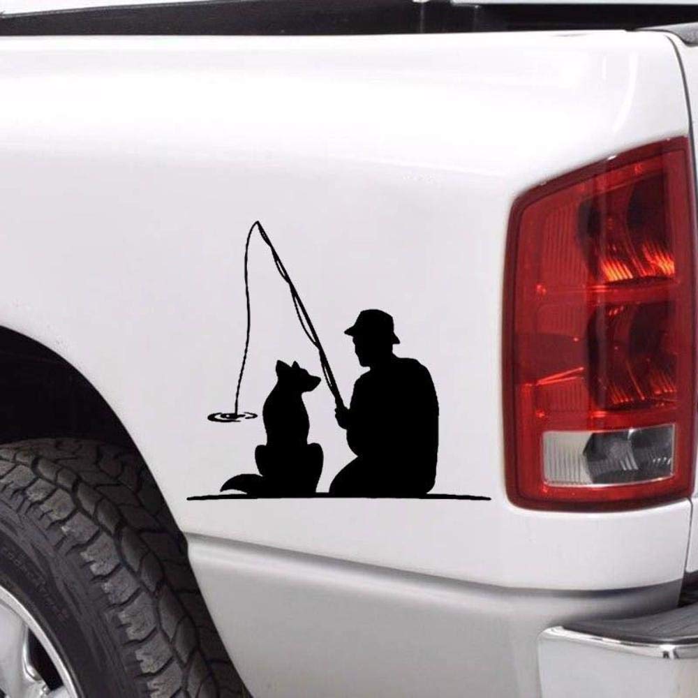 Stukk Stickers Fisherman Dog Pet Fishing Fun Window Bumper Sticker Vinyl Decals, Black, 16.9 cm x 15.6 cm