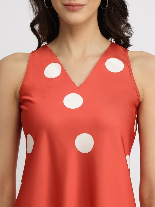 Image of FableStreet Women Party Dress | Elegant A-Line Fit Midi Length V-Neck Sleeveless | Lustrous Satin Fabric for Evening Gatherings & Celebrations