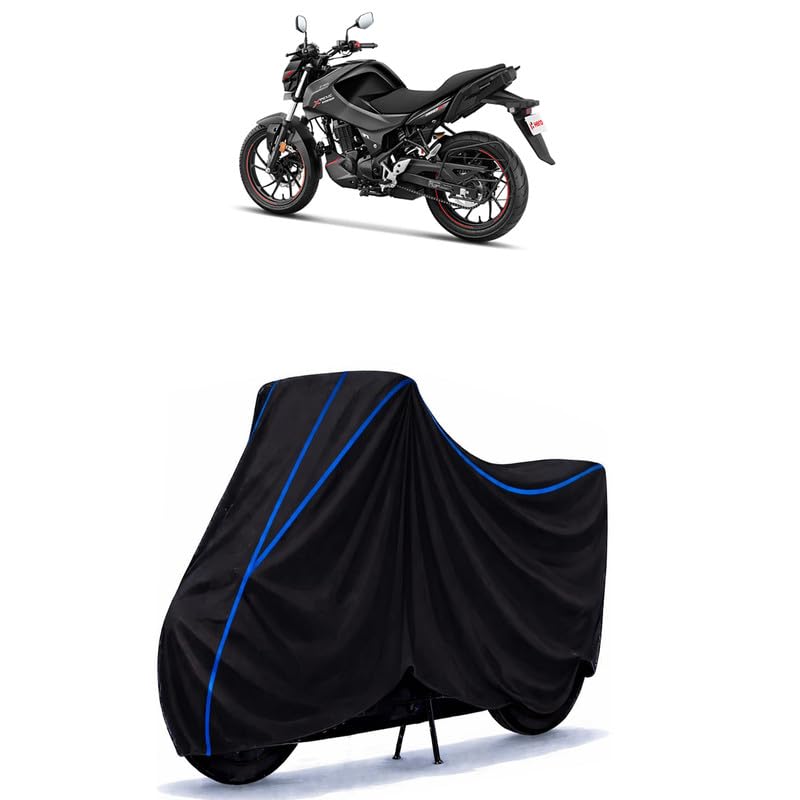 Image of Hero Xtreme 160R Bike Cover Water Resistant Universal Motorcycle Rain | Heavy Duty UV Protection, Dust, Scratch Indoor Outdoor All Weather with Black Blue Piping Elastic