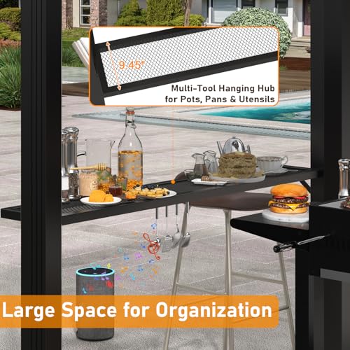 Image of Hoteel 6x8ft Grill Gazebo Hardtop with 2 Side Shelves, Outdoor BBQ Gazebo with Galvanized Steel Double Roof for Patio Backyard Garden,Black