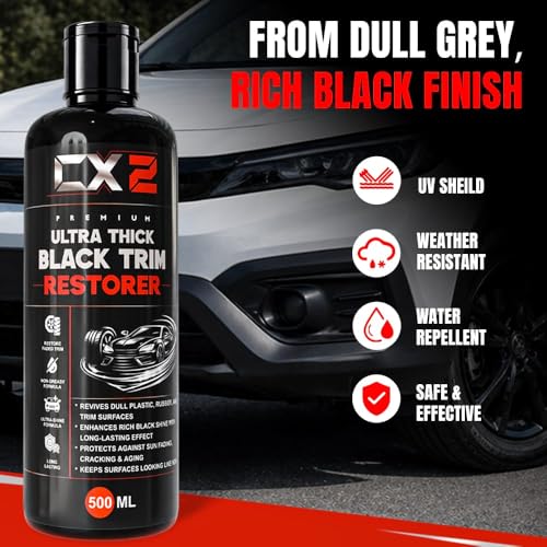 Image of CX2 Black Plastic Reborn | 300ml Plastic & Rubber Restorer | Revives Faded Exterior Trim & Bumpers | Long-Lasting UV Protection | Wash Resistant for Car, Bike, Scooty