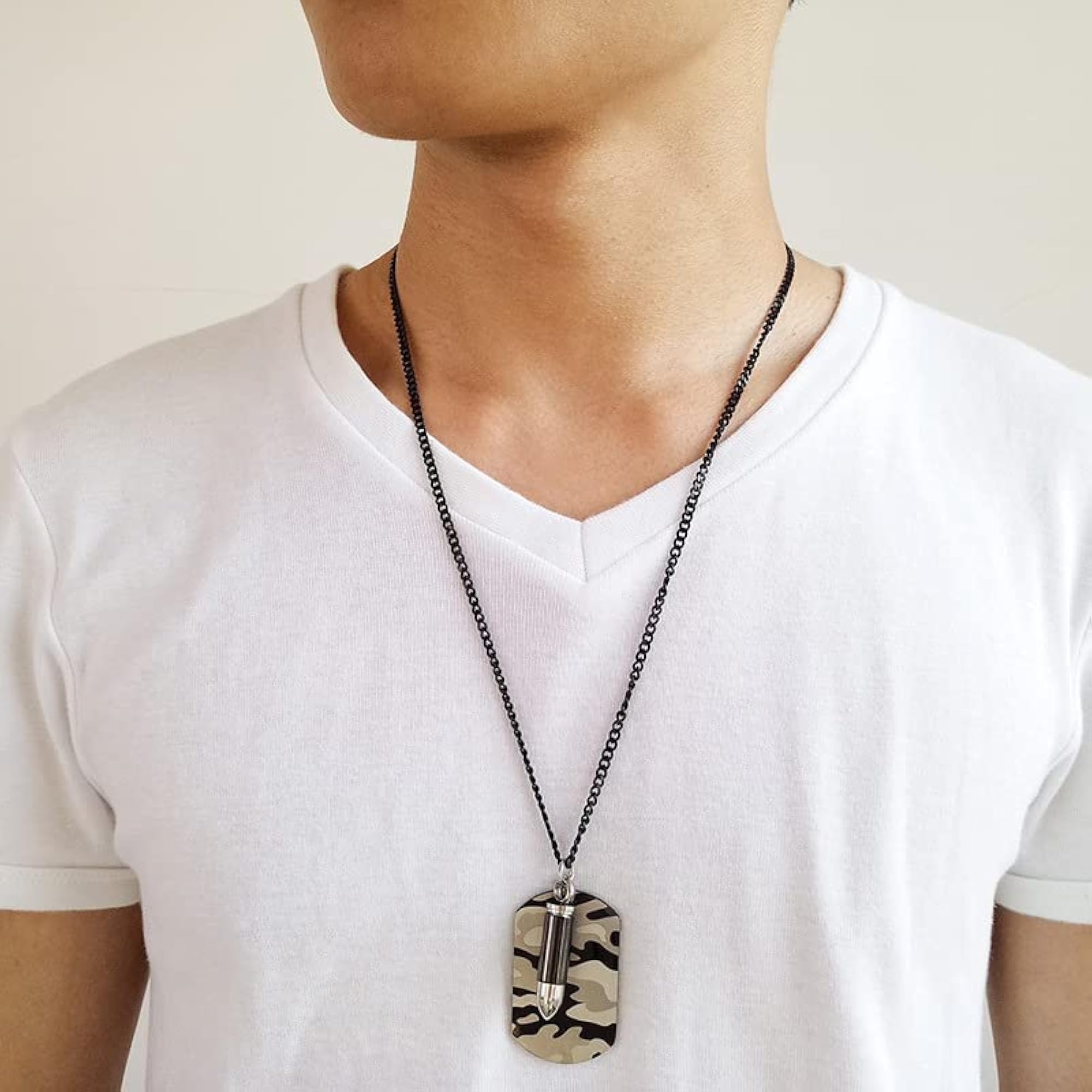 Stainless Steel Camouflage Bullet Pendant Necklace for Men