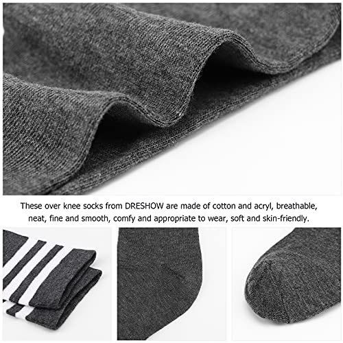 Image of AQOKKA Extra Long Thigh High Socks for Women Striped Over Knee Thigh Socks Long Boot Thigh High Stockings Leg Warmers
