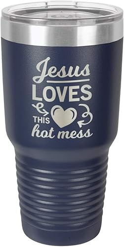 Miniatura 10 de JESUS LOVES THIS HOT MESS - Vaso con paja y tapa superior deslizante, taza de viaje de acero inoxidable, comparación con Yeti Rambler