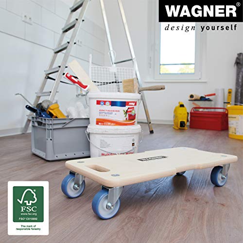 WAGNER Transportroller Transporthilfe I Schichtholz 59 x 29 x 11 cm, Tragkraft 300 kg I Möbelroller für Umzüge I Schwerlastrollbrett mit Soften Rollen I Griffmulden & Tragegriff I FSC® I Made in DE