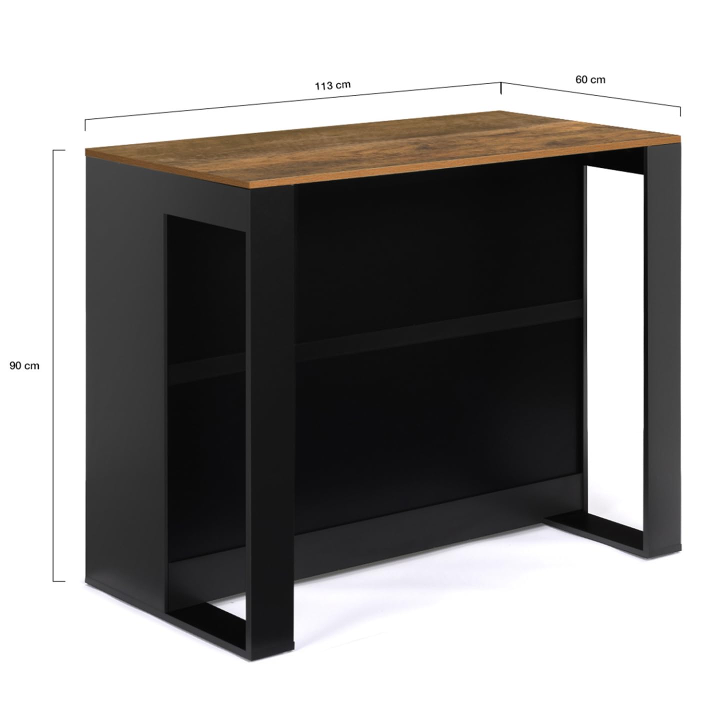 IDMarket - Table de Bar îlot Juno Bois Noir et Plateau foncé Hawkins