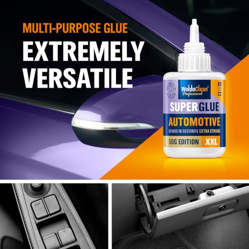 Image of WoldoClean Super Glue for Car 50g Automotive Adhesive - Emblem Bumper Trim | Exterior Interior Badge Decal, Heat Resistant Waterproof, Plastic Metal