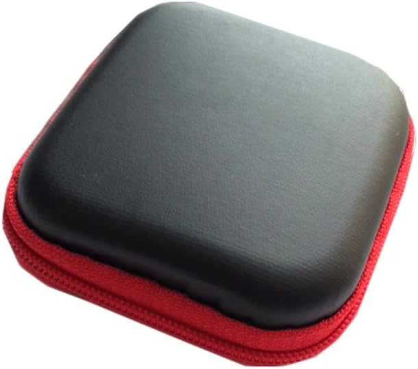 NEW Black Square Hearing Aid Red Zipped Storage Hard Carry Case Holder