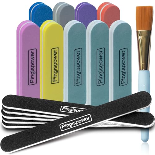 Pingispower Limas y pulidores de uñas, 16 limas de uñas profesionales y bloques pulidores de uñas para uñas naturales y acrílicas, lima de uñas de grano 100/180 y 600/3000, juego de herramientas de