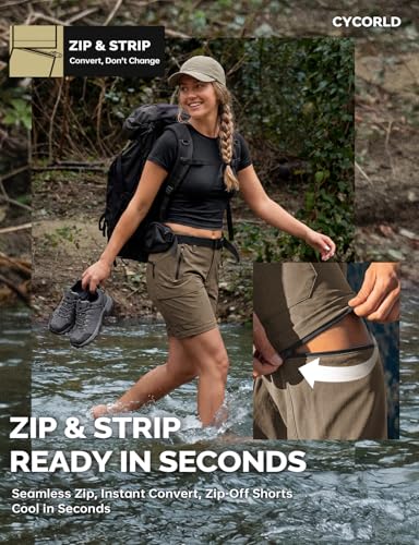 Image of Cycorld Women's-Hiking-Pants-Convertible Quick-Dry-Stretch-Lightweight Zip-Off Outdoor Pants with 5 Deep Pockets