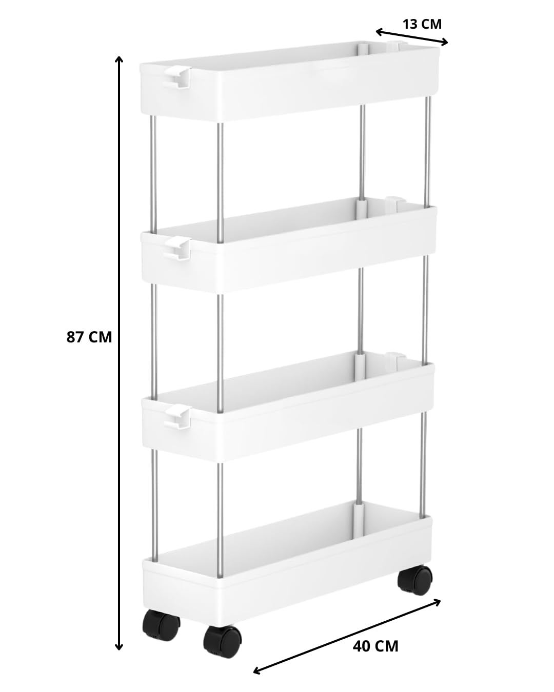 A.M.C. Carro portaobjetos con estantes, carro de cocina ahorra espacio con ruedas, carro deslizante, estantería alta y estrecha para cocina, baño, lavandería, dormitorio, espacios estrechos (40 x 13 x