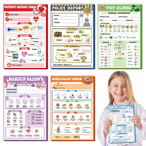 Image of Eaasty 6 Pack Kids Pretend Play Notepads 4x6 Inch,Role Play