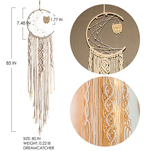 Artilady Macrame Dream Catchers for Bedroom - Boho Wall Hanging Handmade Woven Dream Catcher for Home Decor Ornament Craft Gift (Owl) - Thumbnail 2