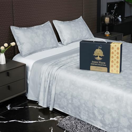 Image of Story@Home 500 TC Long Staple Premium Cotton Sateen Weave Compact Yarn Bedsheet King 108 x 108 Inches Floral Soft Flat Sheet with 2 Pillow Covers 18 x 27 Inch -Blush