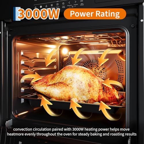 Image of Garvee 24 Inch Electric Single Wall Oven, 2.5 Cu.Ft Built-In Convection Oven 3000W, Convection System with 8 Cooking Modes, 3D surround heating, Smart Touch Control, Triple Glass Door, Black