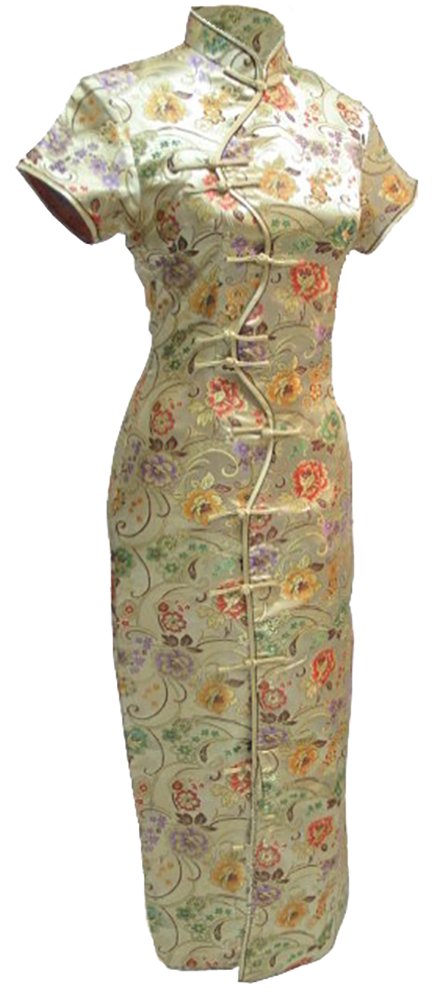 7FairyWomen's Sexy Gold Ten Buttons Long Chinese Dress Cheongsam