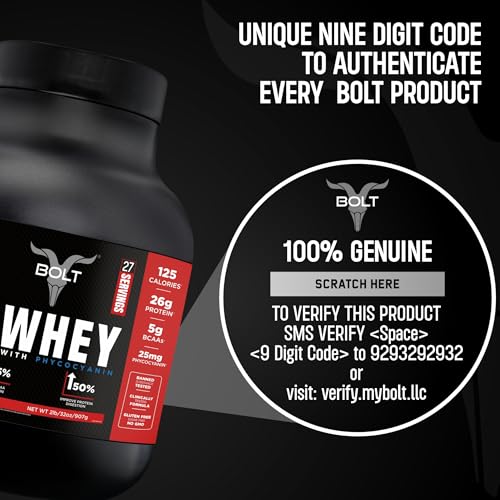 Image of Bolt Bozyme Gold Whey Potein Powder With Superfood Phycocyanin | 26 gm protein | 5g BCAA| 2lb /907gm (27 Servings) | Malai Kulfi