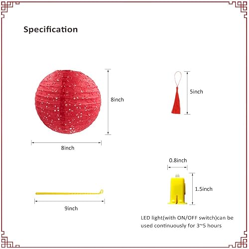 Miniatura 3 de 12 linternas de papel chinas multicolor colgantes huecas de 8 pulgadas, faroles japoneses asiáticos para decoración del hogar al aire libre y aula