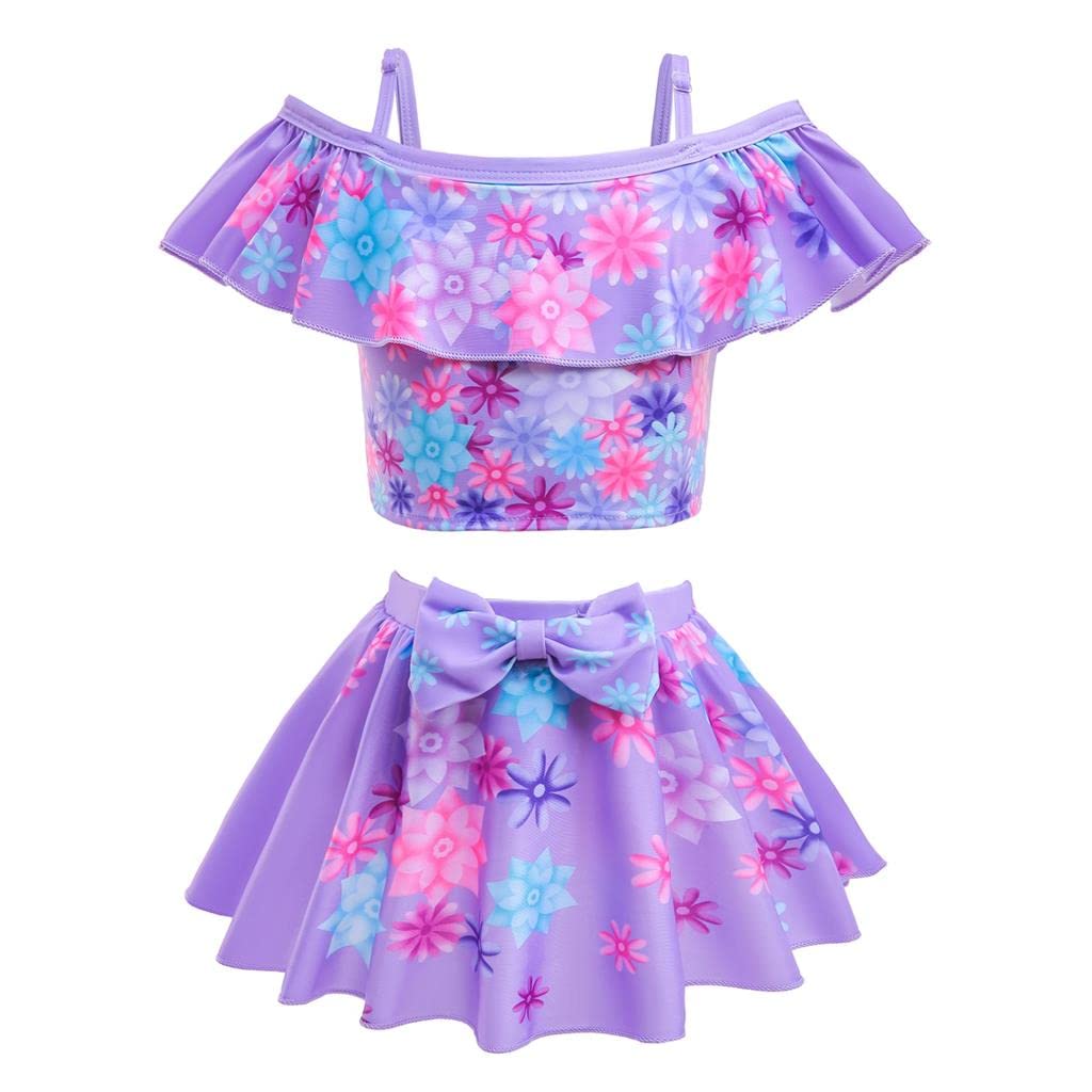 Lito Angels Tankini Fille 2 pièces avec Jupette, 2-6 Ans | Haut à volants, Bretelles réglables, Jupette avec short intégré, Nœud à la taille, Motif floral