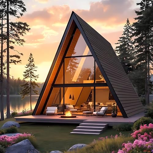 Modern A-Frame Cabin Kit | Triangular Wooden Tiny House Prefab for Backyard Studio & Guest Room | DIY Build with Insulated Panels & Windows | Quick Outdoor Assembly Kit Modern A-Frame Cabin Kit | Triangular Wooden Tiny House Prefab for Backyard Studio & Guest Room | DIY Build with Insulated Panels & Windows | Quick Outdoor Assembly Kit