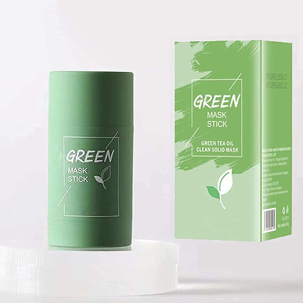 GUMO-LONG Green Tea Purifying Clay Stick Mask Oil Control for Deep Cleansing and Anti-Acne, Cleaning Mask Pen for Moisturising, Suitable for All Skin Types (1 x Green)