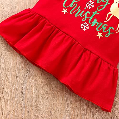Pasgeboren baby meisje Mijn eerste kerst outfit lange mouwen shirt top + lange broek + hoofdband 3-delig kledingset herfst winter warme kleding 1e kerstfeest geschenken, rood-hert., 3-6 Maanden - Afbeelding 6