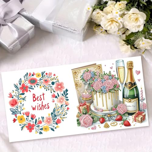 Awesocrafts 6pcs Diamond Art Christmas Cards Kits Flower Cake, DIY Diamond Painting Cards Sets - Image 4