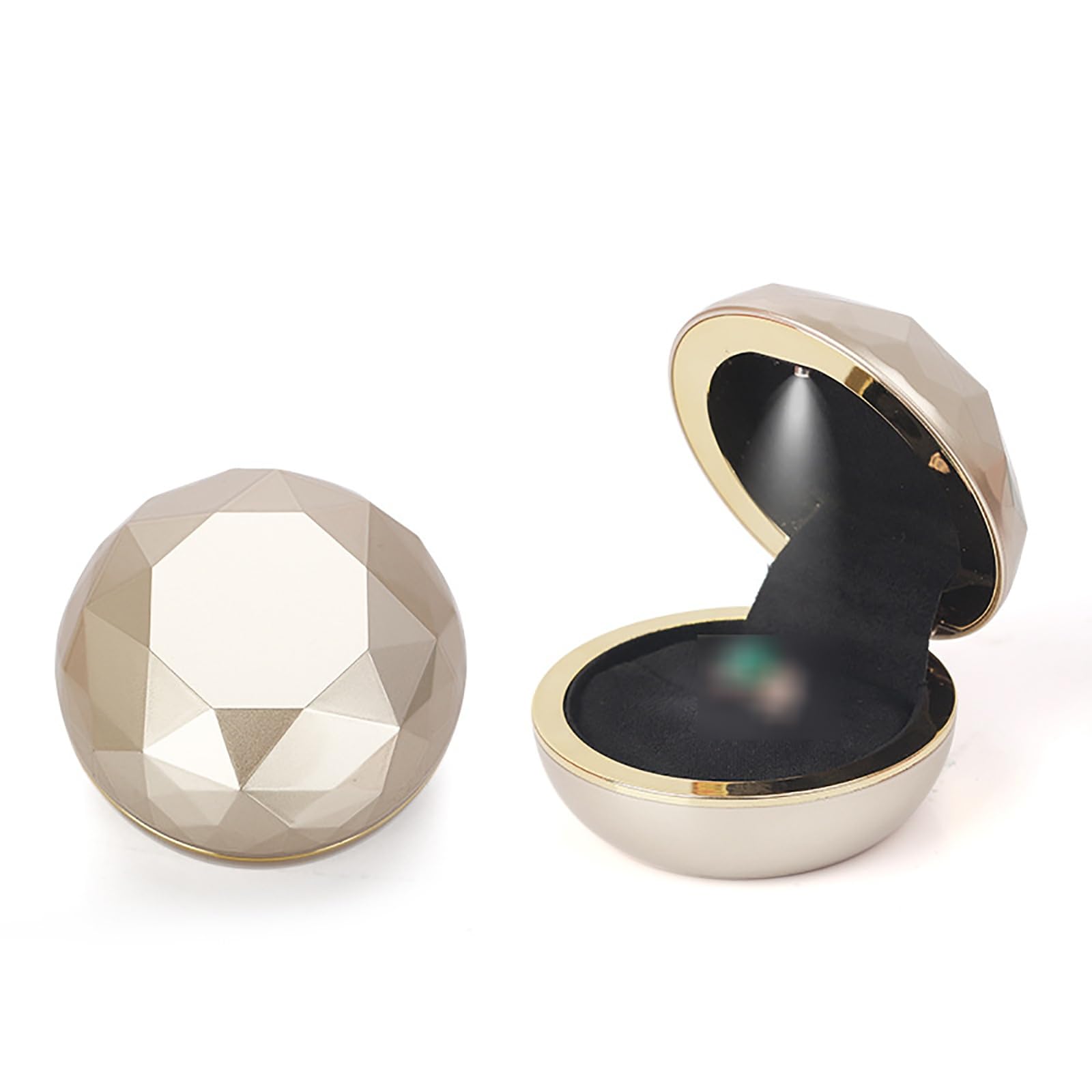 DUMRALBQE Wooden Ring Box LED Light Proposal Ring Box Packaging for Storage and Placement(Gold)