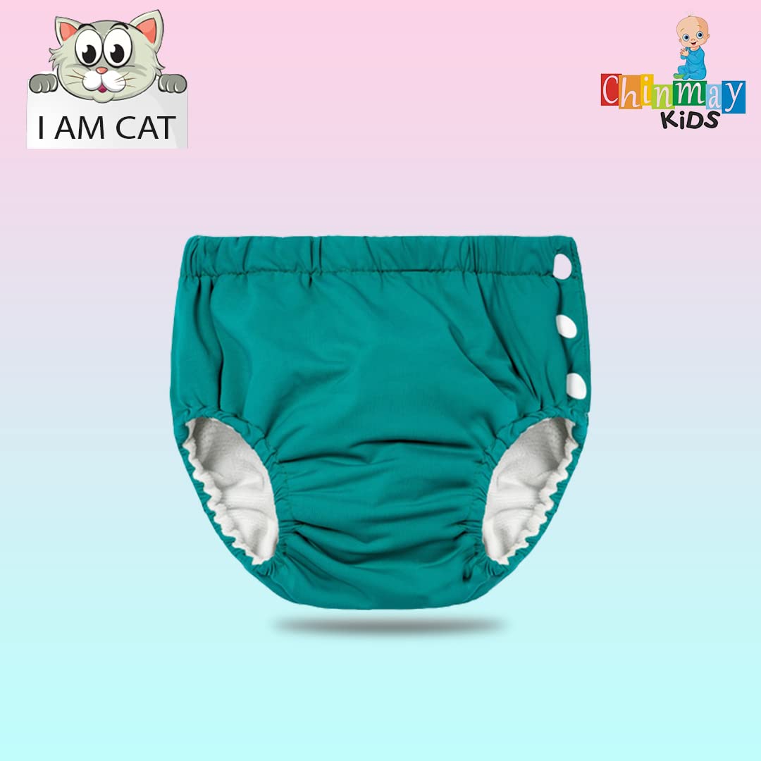 Chinmay Kids Combo of Baby Swim Diaper Waterproof Reusable Leakproof Adjustable Infant Pool Pant Boys Girls Swimsuit, Age Group - (4 months - 3 Years) (Pack of 2, Green- Orange) 4