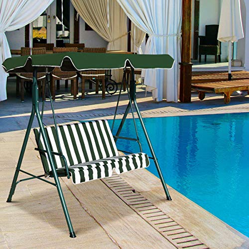 Image of Tangkula 2 Person Porch Swing, Outdoor Swing with Removable Cushions, Solid Steel Structure, Patio Swing with Adjustable Canopy for Porch, Backyard, Garden, Balcony