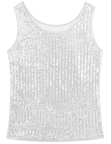 Noomelfish Girls Sequin Tank Tops Sparkly Glitter Dance Sleeveless Shirt (5-12 Years)