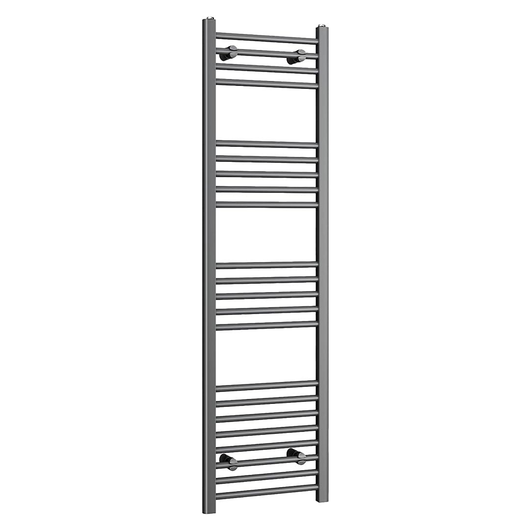 iBathUK Zypher Straight Wall Mounted Heated Towel Rail, 22 Column Steel High Thermal Output Hydronic Central Heating, Round Designer Towel Rail in Matt Anthracite, 1600 × 450mm