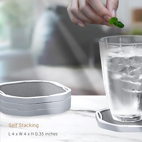 Miniatura 6 de UMIRRO Posavasos absorbentes para protección de mesa Posavasos de silicona para bebidas absorbentes con almohadillas de fieltro Tapete para tazas