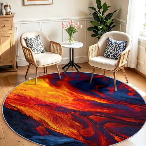 Tapis salon rond multicolore 100cm antidérapant et lavable machine - 2