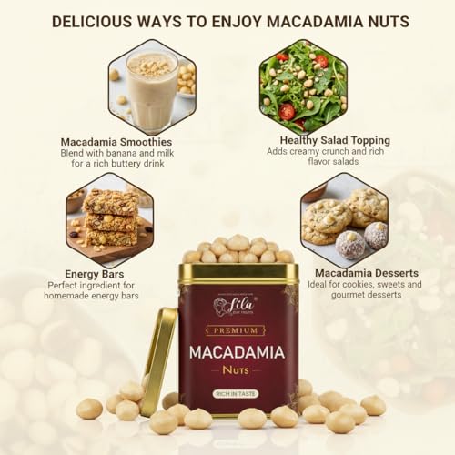 Image of LILA DRY FRUITS Macadamia Nuts 275 Grams Whole Crunchy Buttery Taste Healthy Snack Rich in Fiber Protein Energy Boosting Nut for Daily Diet Keto Friendly Dry Fruit Snack Perfect for Gifting